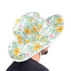 Tropical Flowers And Leaves Wide Brim Bucket Hat Wide Brim Bucket Hat Plants Printed Offshore
