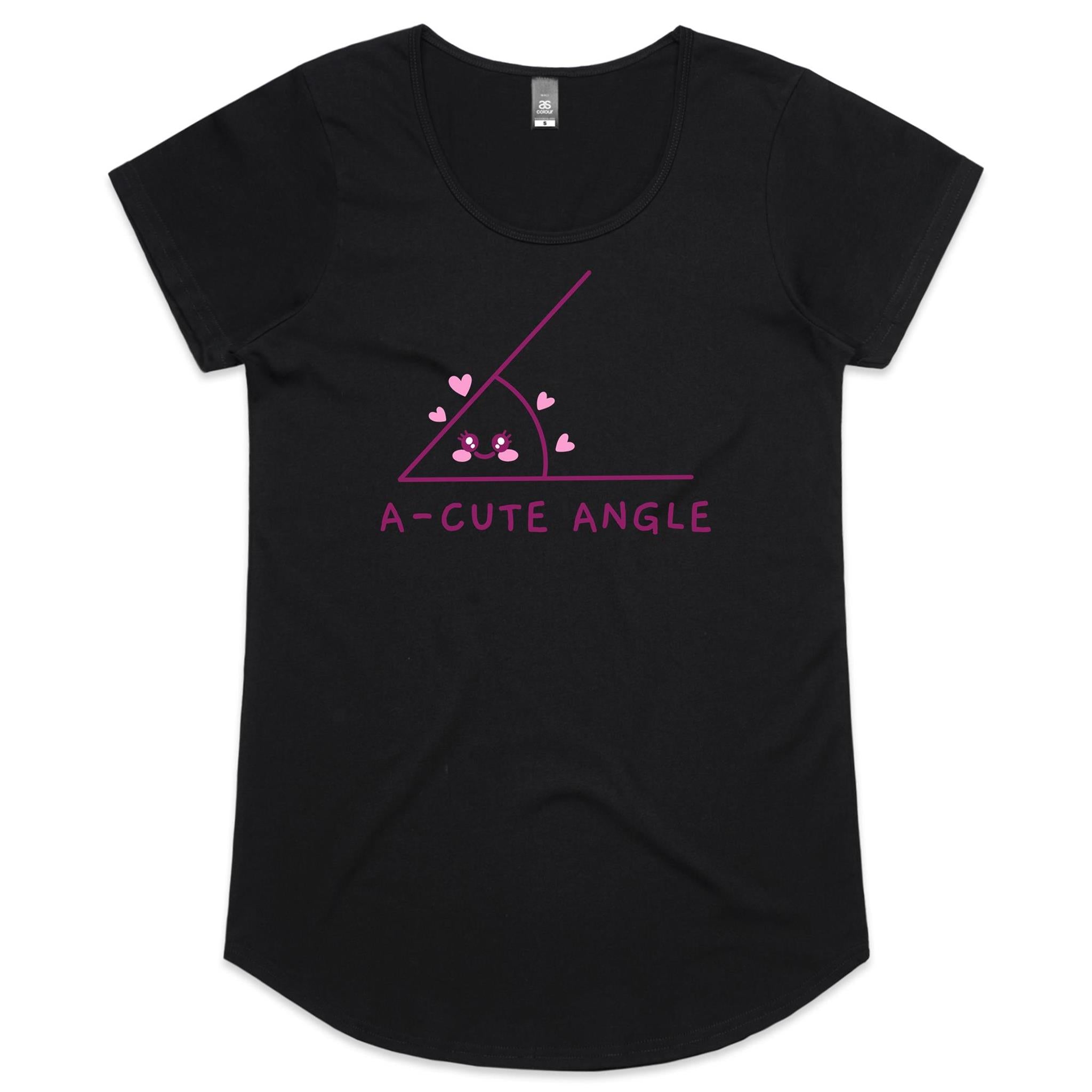 A-Cute Angle, Maths - Womens Scoop Neck T-Shirt Black Womens Scoop Neck T-shirt Maths Printed In Australia