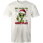 Just Waiting For Christmas, Alien - Mens T-Shirt Natural Mens Christmas T-shirt Christmas Printed In Australia