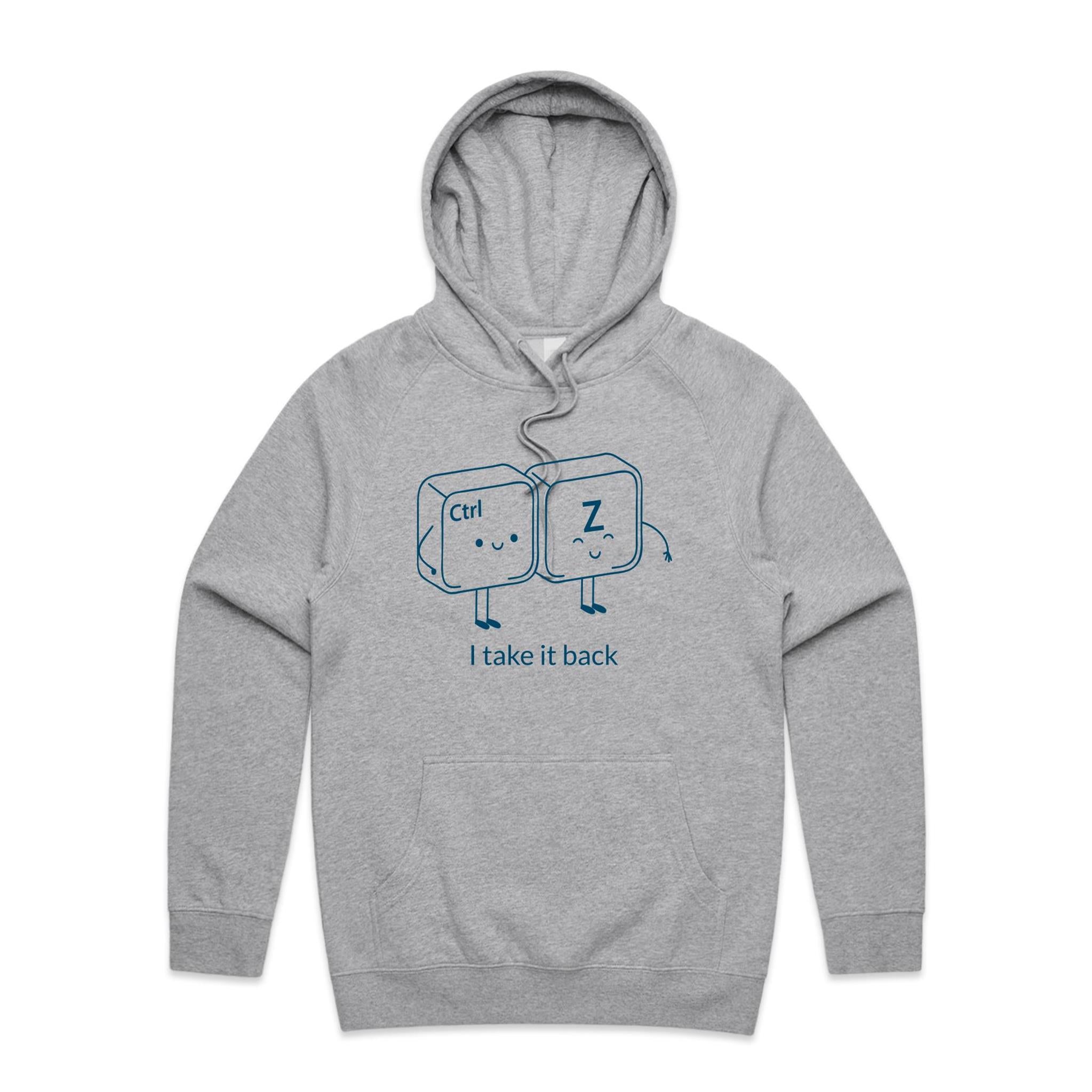 Ctrl Z, I Take It Back - Mens Hoodie Grey Marle Mens Hoodie Printed In Australia Tech