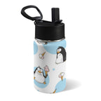 Cute Cartoon Penguins 12oz Kids Water Bottle with Straw Lid