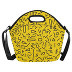 Black Squiggle On Yellow Neoprene Lunch Bag/Large (Model 1669) Neoprene Lunch Bag Printed Offshore