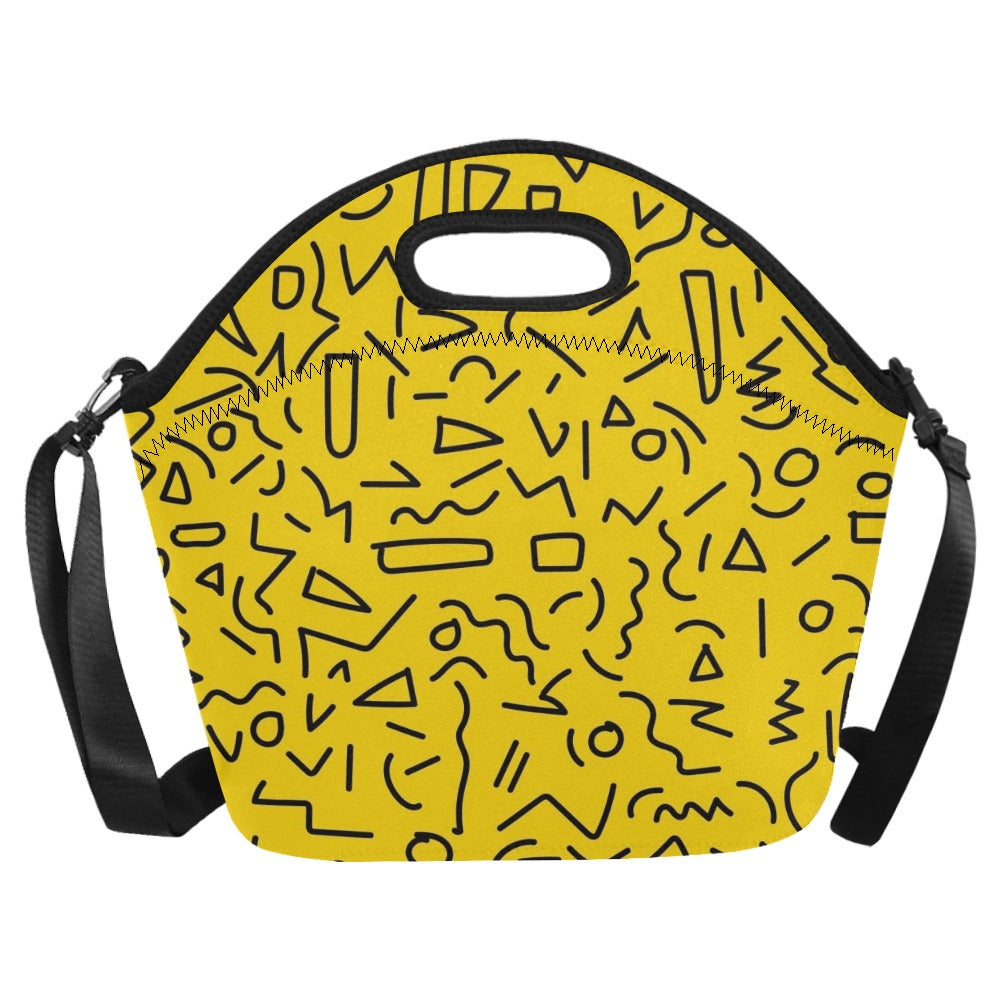 Black Squiggle On Yellow Neoprene Lunch Bag/Large (Model 1669) Neoprene Lunch Bag Printed Offshore