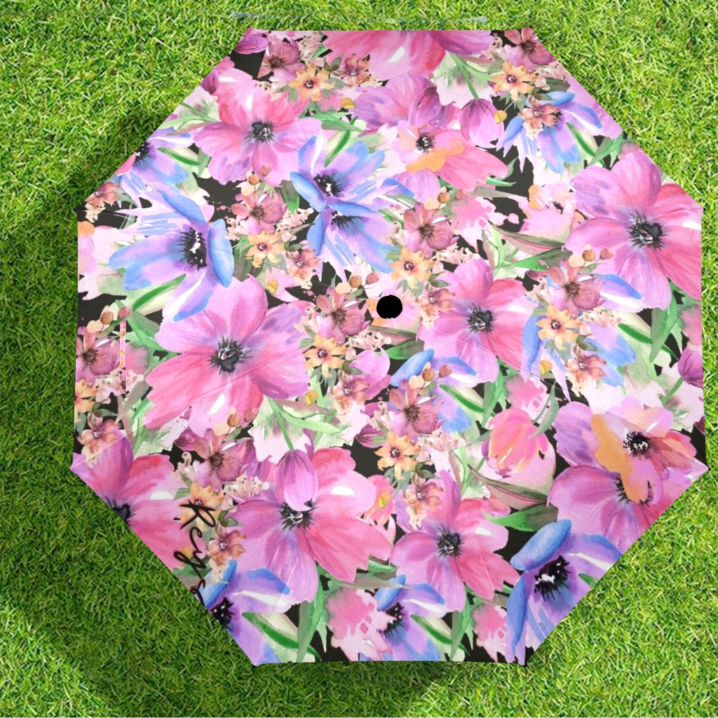 Bright Pink Floral - Semi-Automatic Foldable Umbrella (Model U12) Semi-Automatic Foldable Umbrella (U12)