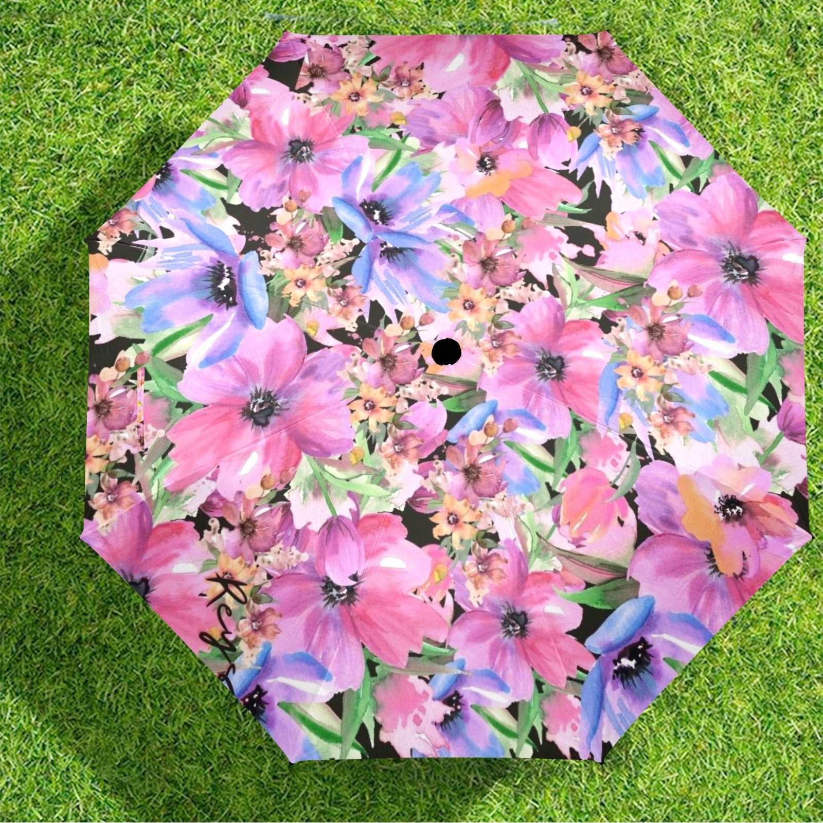 Bright Pink Floral - Semi-Automatic Foldable Umbrella (Model U12) Semi-Automatic Foldable Umbrella (U12)