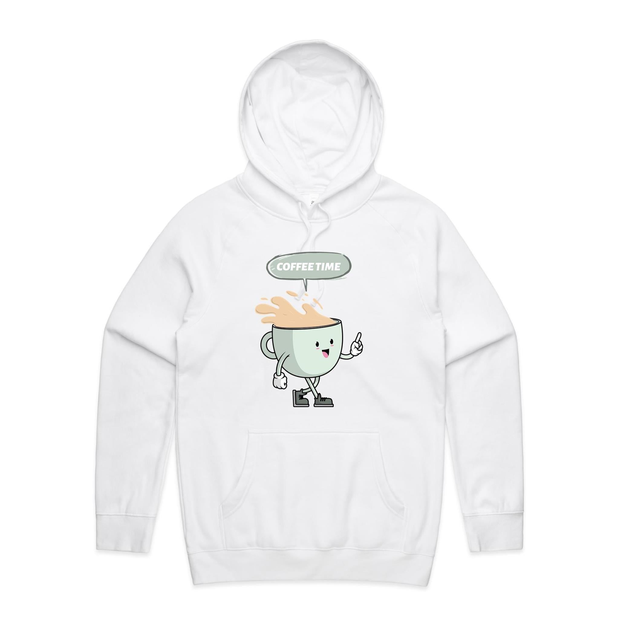 Coffee Time - Mens Hoodie White Mens Hoodie Coffee Printed In Australia