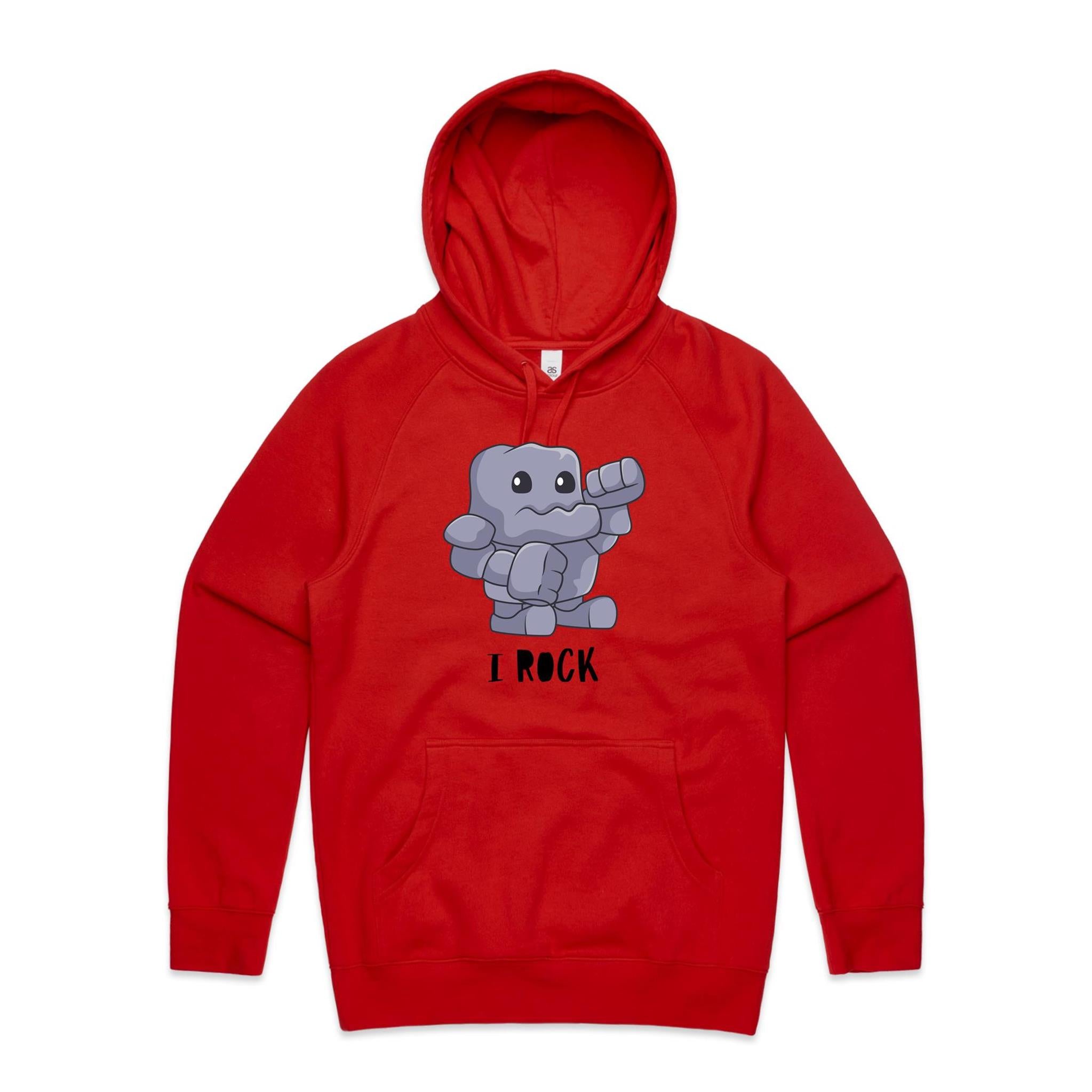 I Rock - Mens Hoodie Red Mens Hoodie Music Printed In Australia