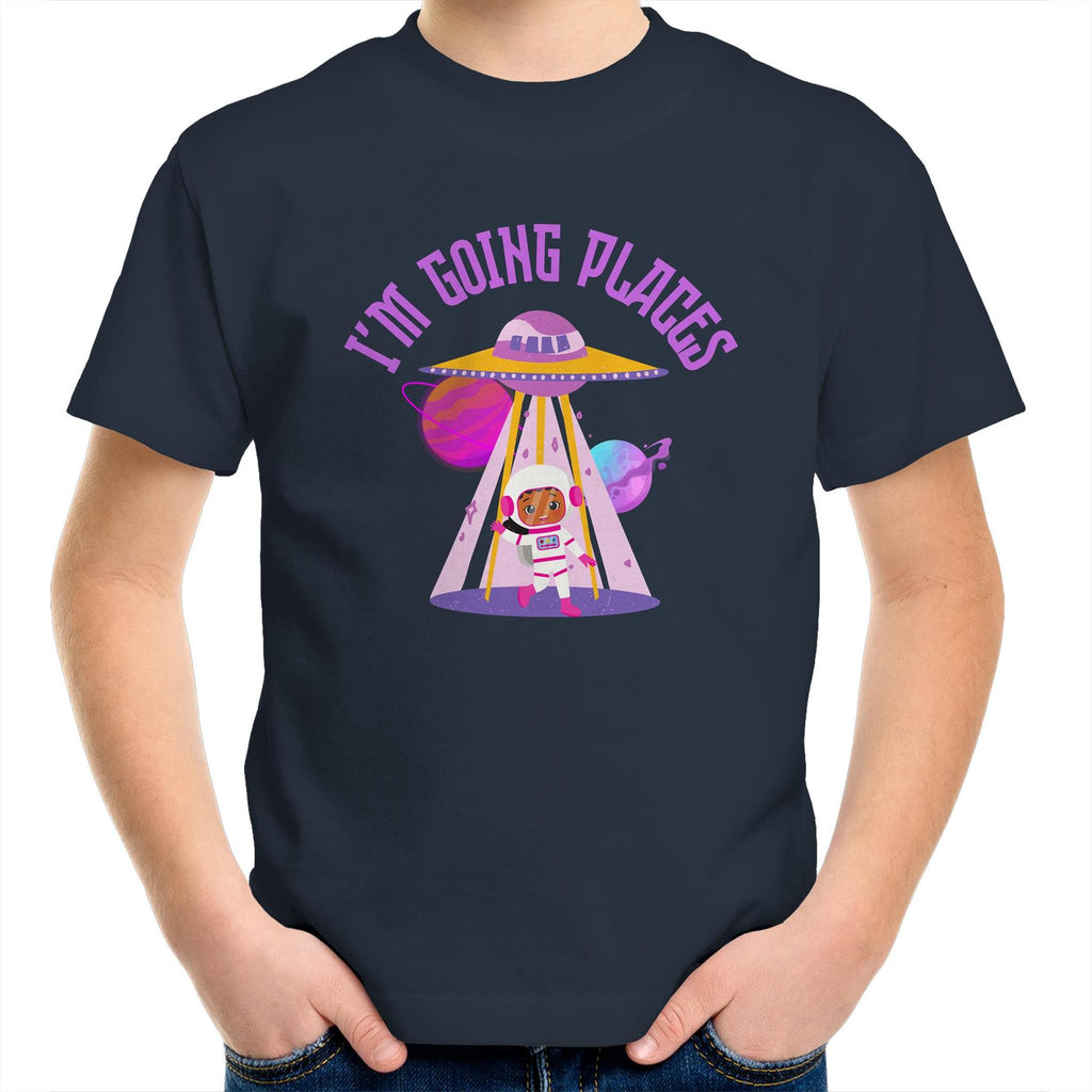 I'm Going Places, Space - Kids Youth T-Shirt Navy Kids Youth T-shirt Printed In Australia Space