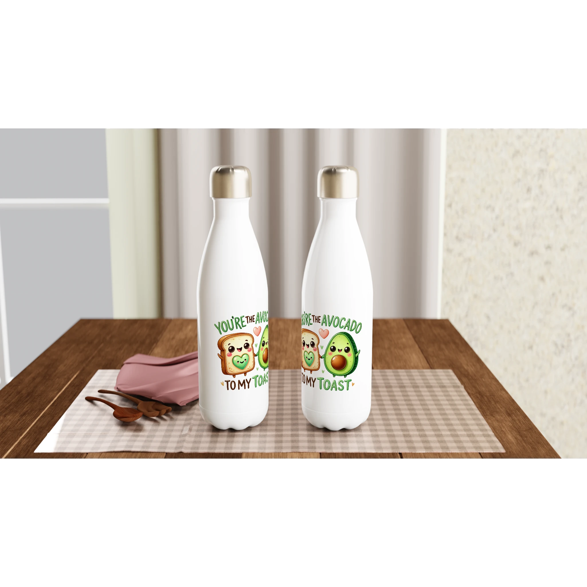 You're The Avocado To My Toast, Valentine - White 17oz Stainless Steel Water Bottle White Water Bottle Food Globally Fulfilled Love