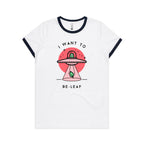 I Want To Be-Leaf, Believe Women's AS Colour Ringer Tee White Navy Womens Ringer T-shirt Printed In Australia Sci Fi