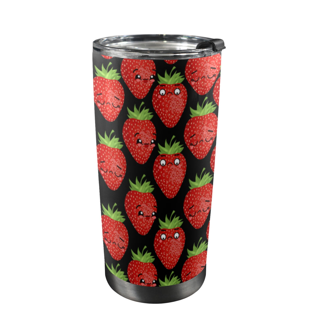 Strawberry Characters - 20oz Mobile Tumbler with Lid (Black Lock) One Size 20oz Travel Mug Food Printed Offshore