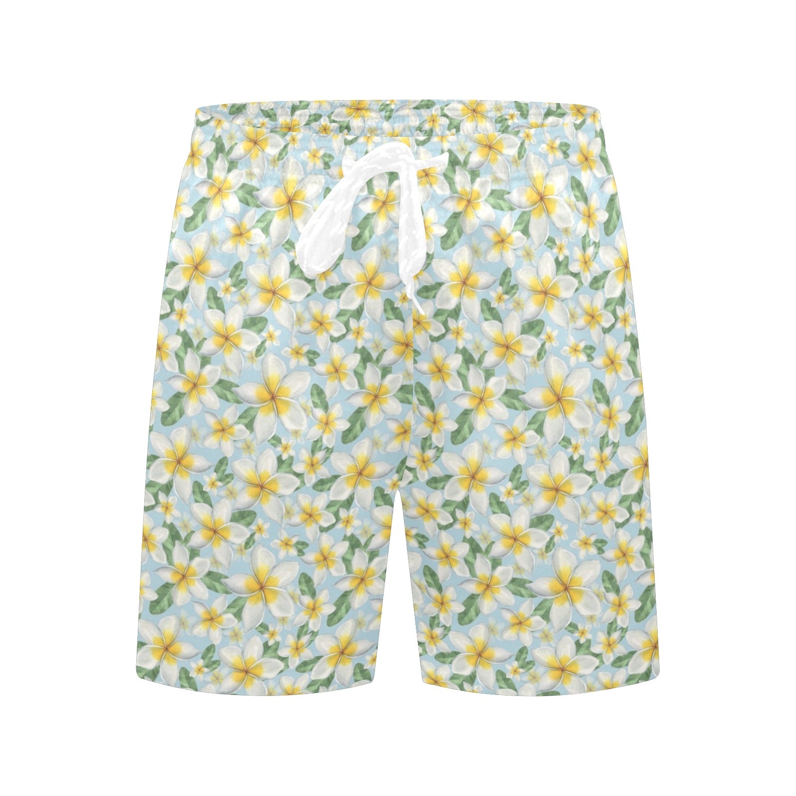 Delicate Frangipani Men's Mid-Length Beach Shorts Men's Mid-Length Beach Shorts Plants Printed Offshore