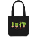 Merry Cactus, Christmas - Canvas Tote Bag Black One Size Christmas Tote Bag Christmas Printed In Australia