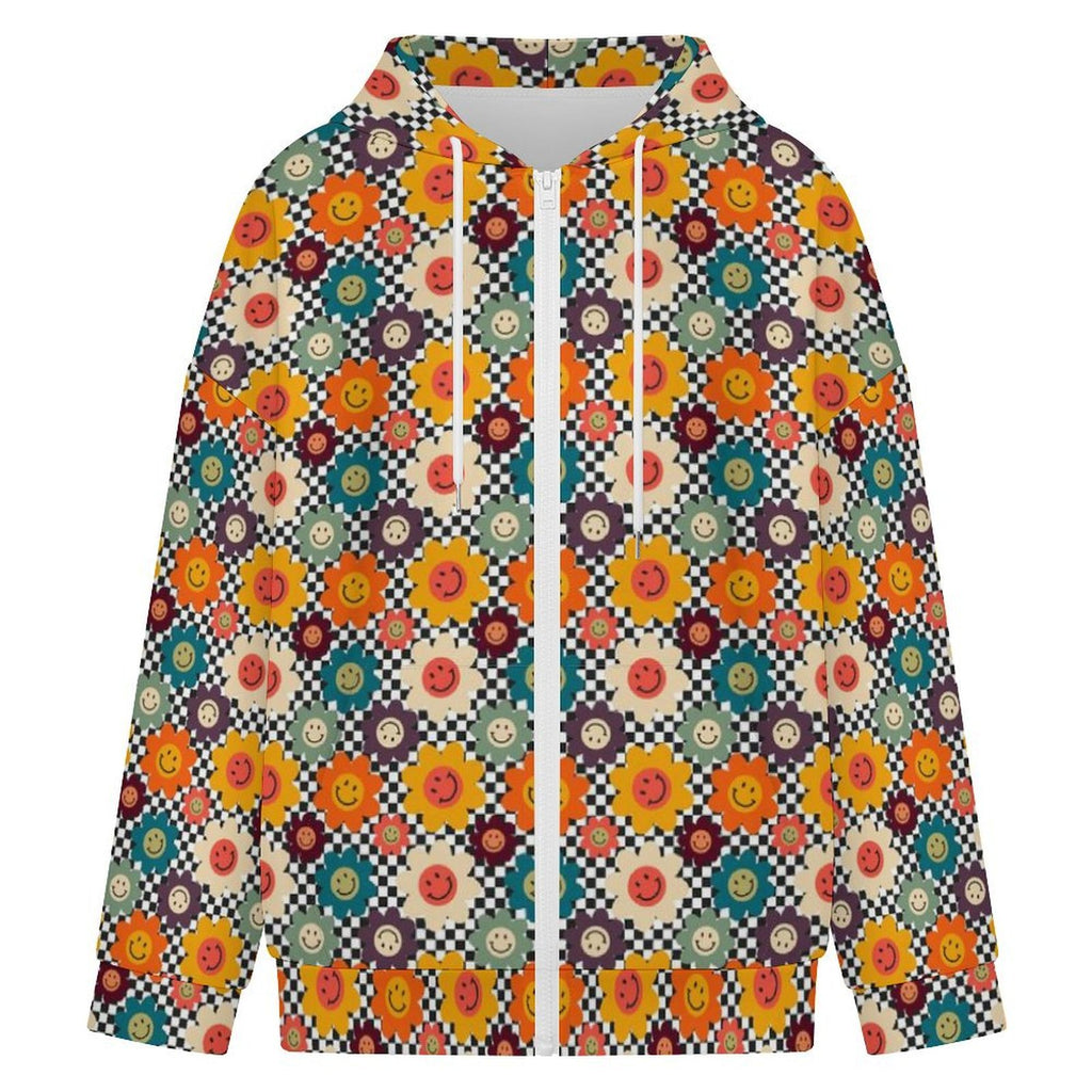 Happy Retro Flowers Women's Full-Zip Hoodie