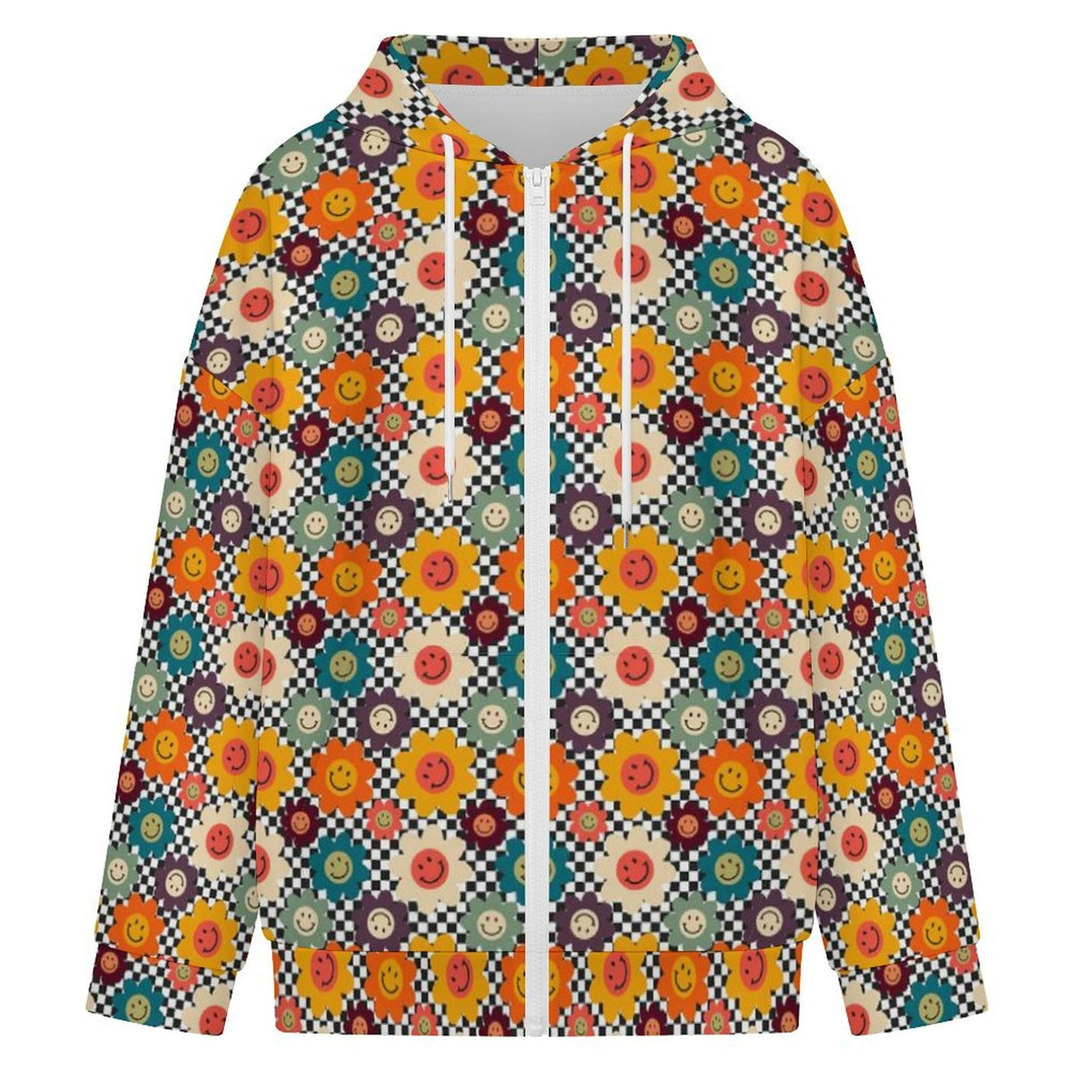 Happy Retro Flowers Women's Full-Zip Hoodie