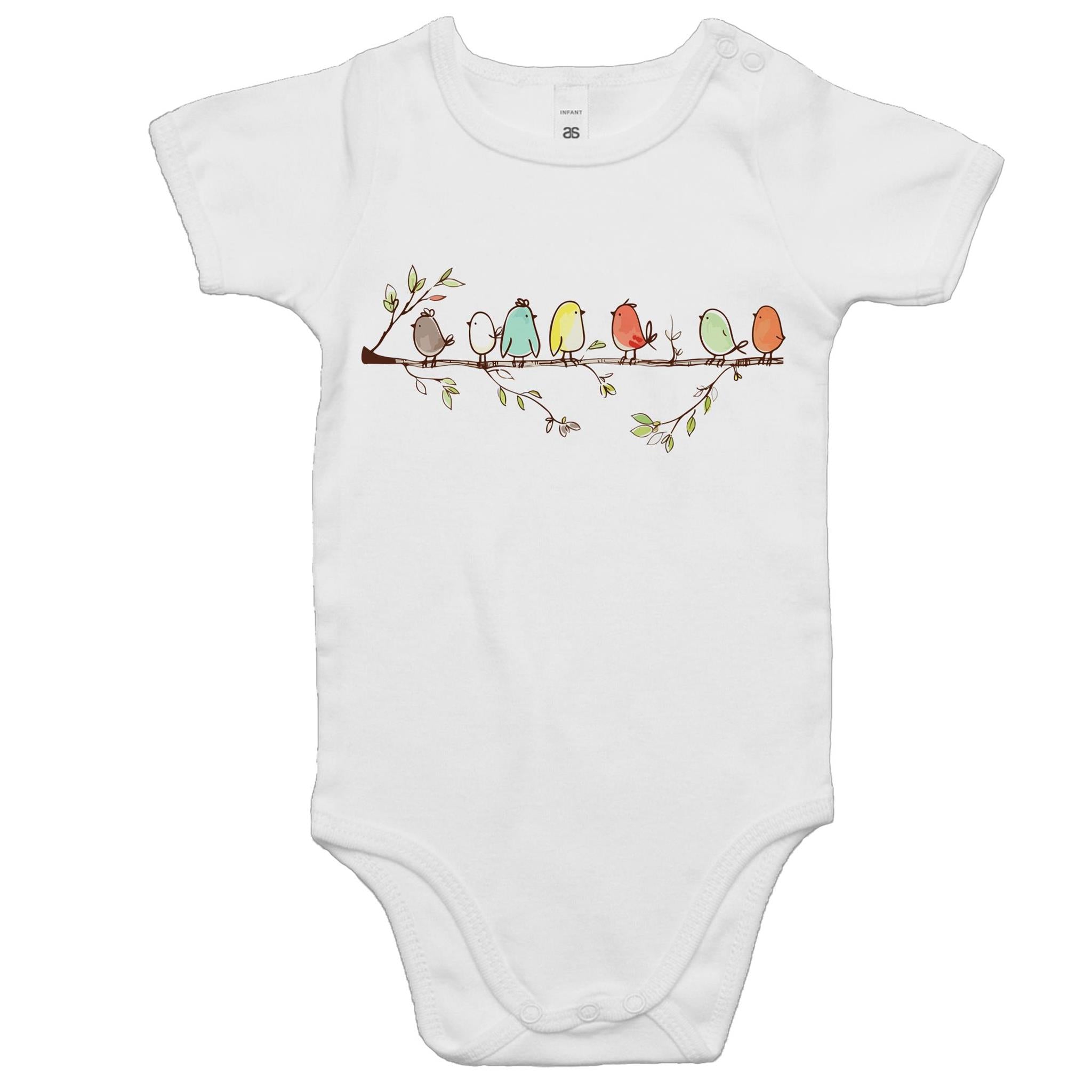 Birds On A Branch - Baby Bodysuit White Baby Bodysuit animal Printed In Australia