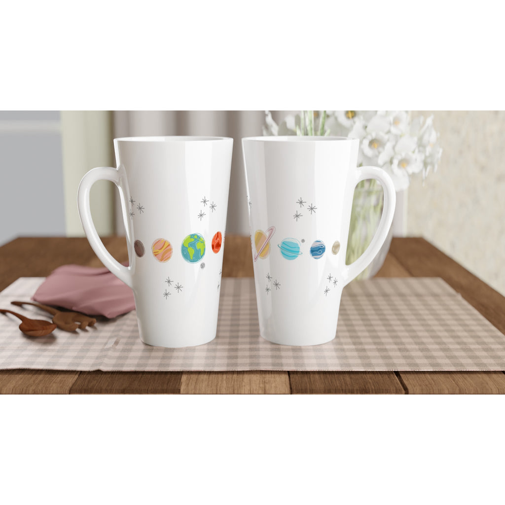 Solar System Planets - White Latte 17oz Ceramic Mug Latte Mug Globally Fulfilled Space