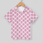 Pink Cat Doughnuts Kids Youth Short Sleeve Button Up Shirt