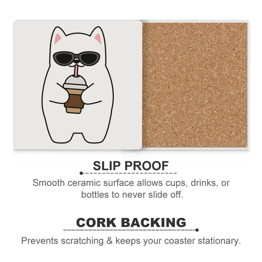 Cool Cat - Ceramic Coasters (Square) Ceramic Coasters animal Printed Offshore