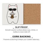 Cool Cat - Ceramic Coasters (Square) Ceramic Coasters animal Printed Offshore