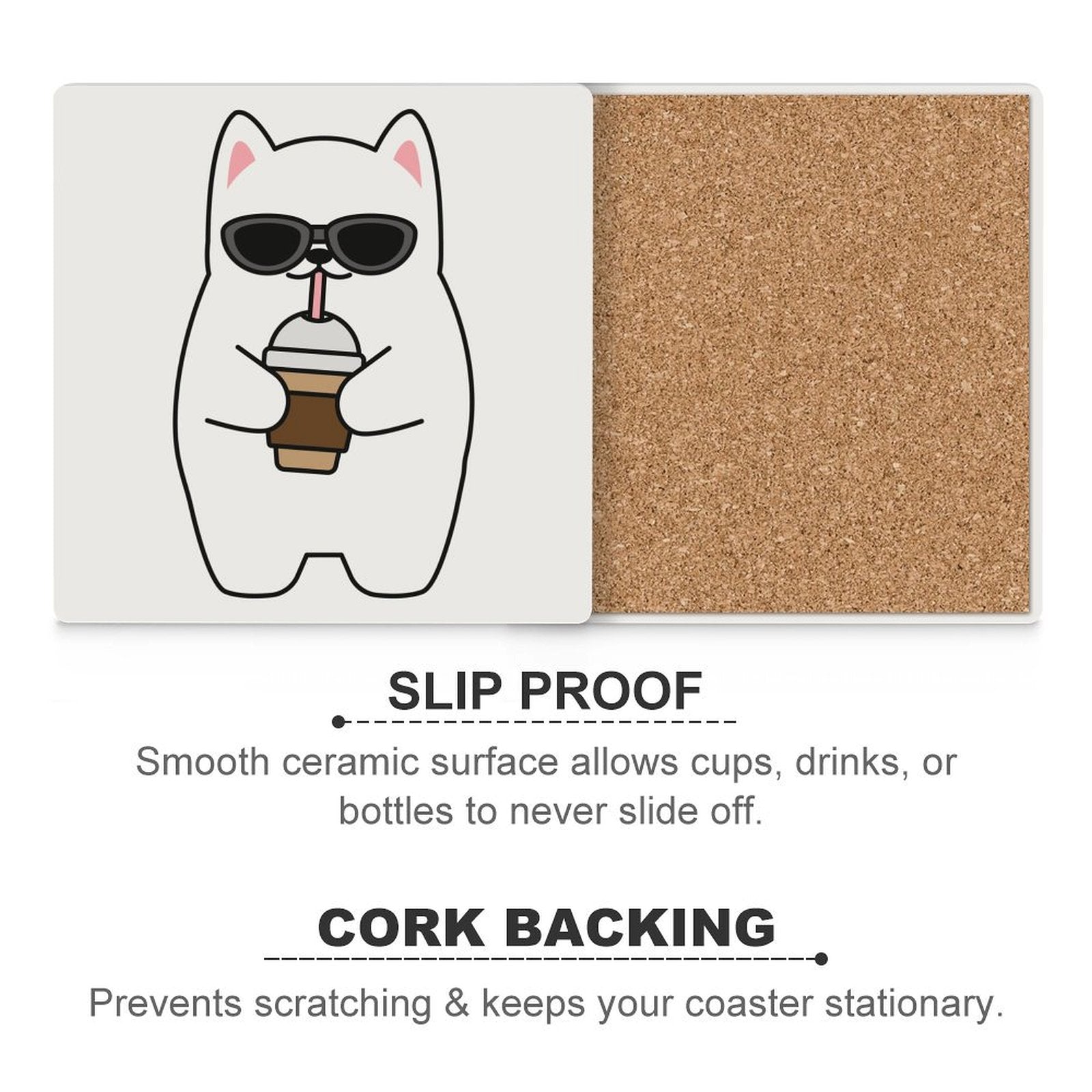 Cool Cat - Ceramic Coasters (Square) Ceramic Coasters animal Printed Offshore