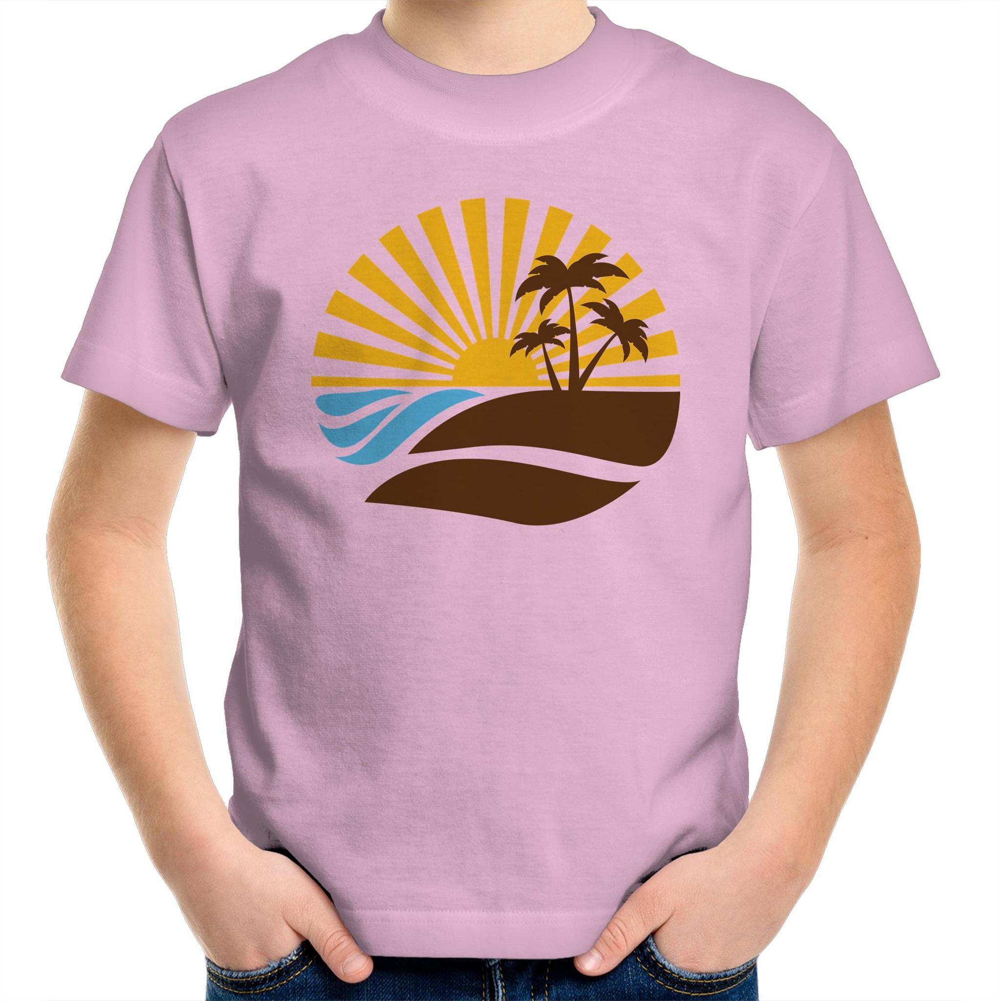 Retro Sunset - Kids Youth T-Shirt Pink Kids Youth T-shirt Printed In Australia Retro Summer