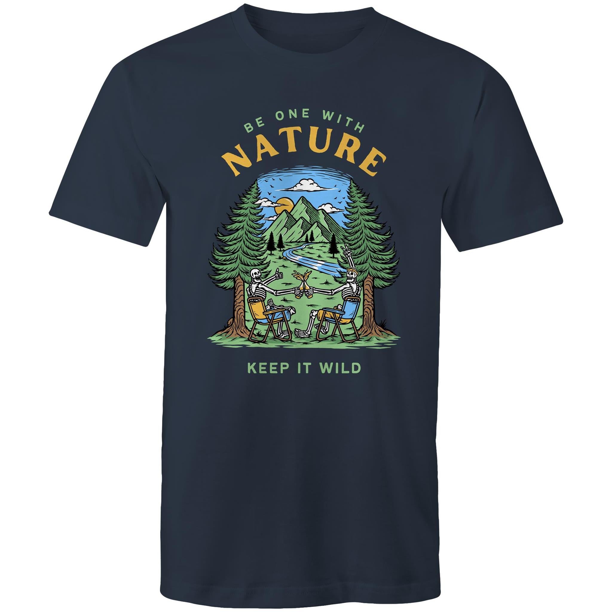 Be One With Nature, Skeletons - Mens T-Shirt Navy Mens T-shirt Environment Printed In Australia