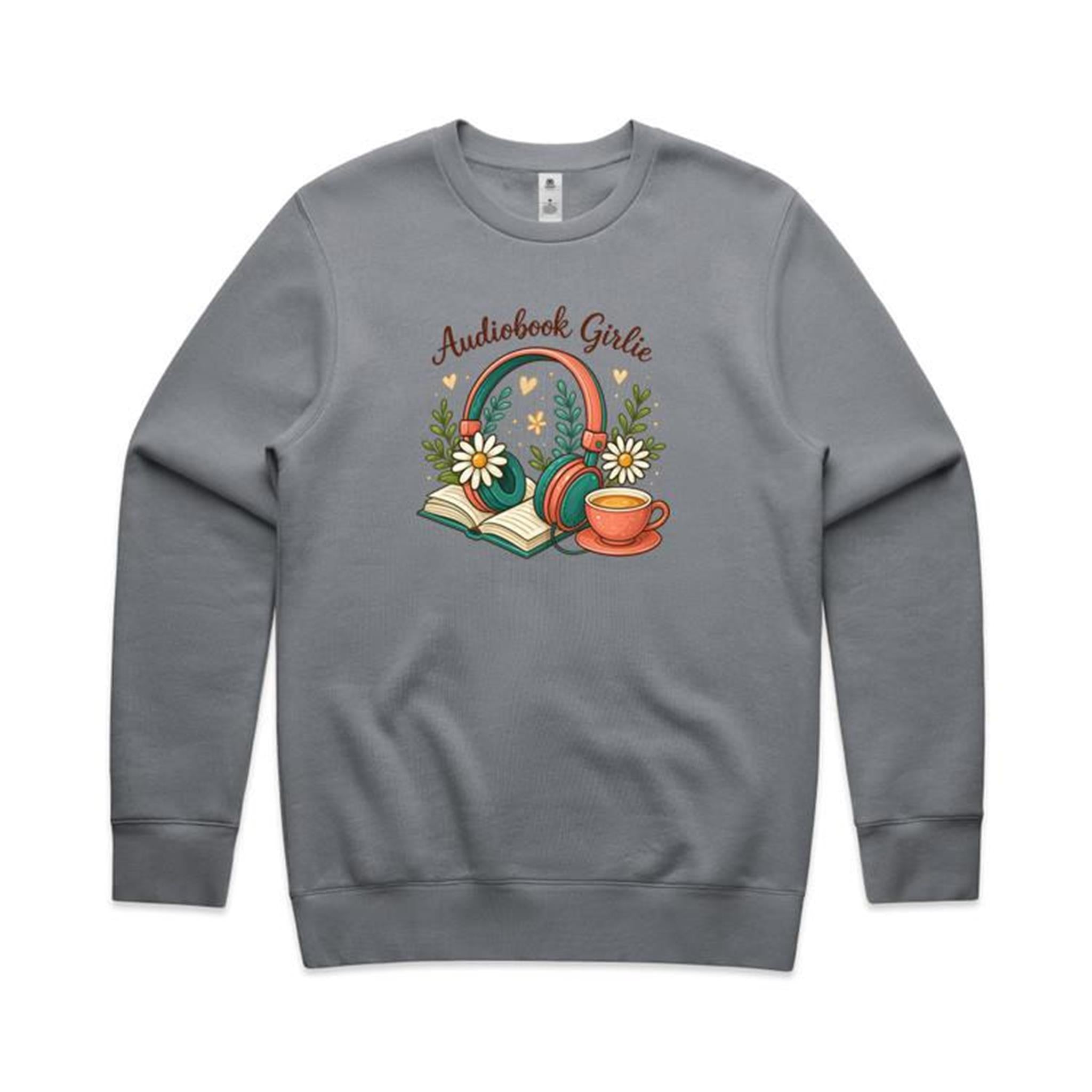 Audiobook Girlie - AS Colour Stencil Crew Gravel Sweatshirt Printed In Australia Reading