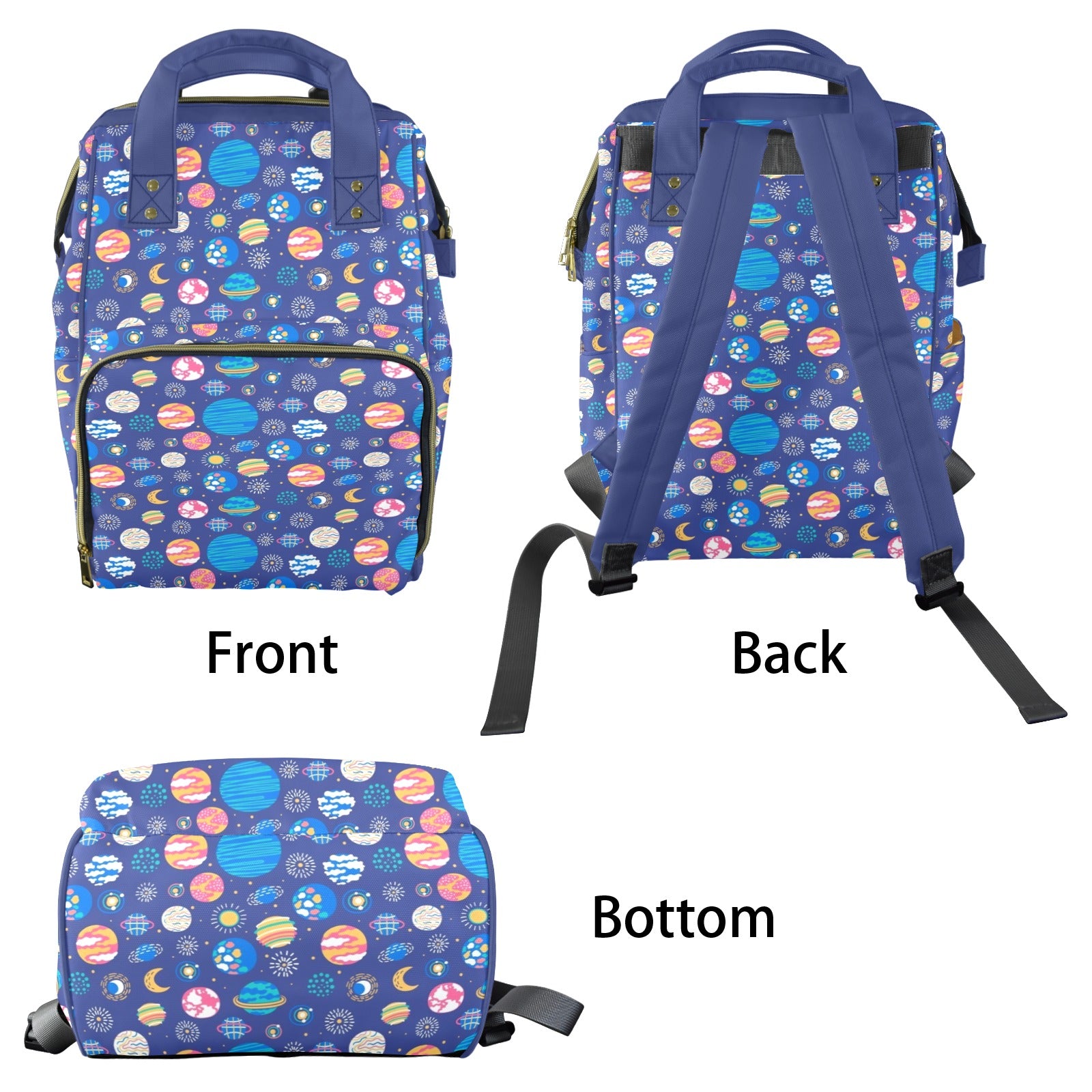 Planets On Blue Multi-Function Backpack, Nappy / Diaper Bag Multi-function Backpack, Nappy / Diaper Bag Printed Offshore Space