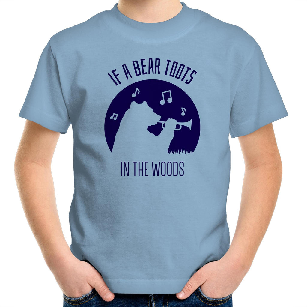 If A Bear Toots In The Woods, Saxophone Player - Kids Youth T-Shirt Carolina Blue Kids Youth T-shirt animal Music Printed In Australia