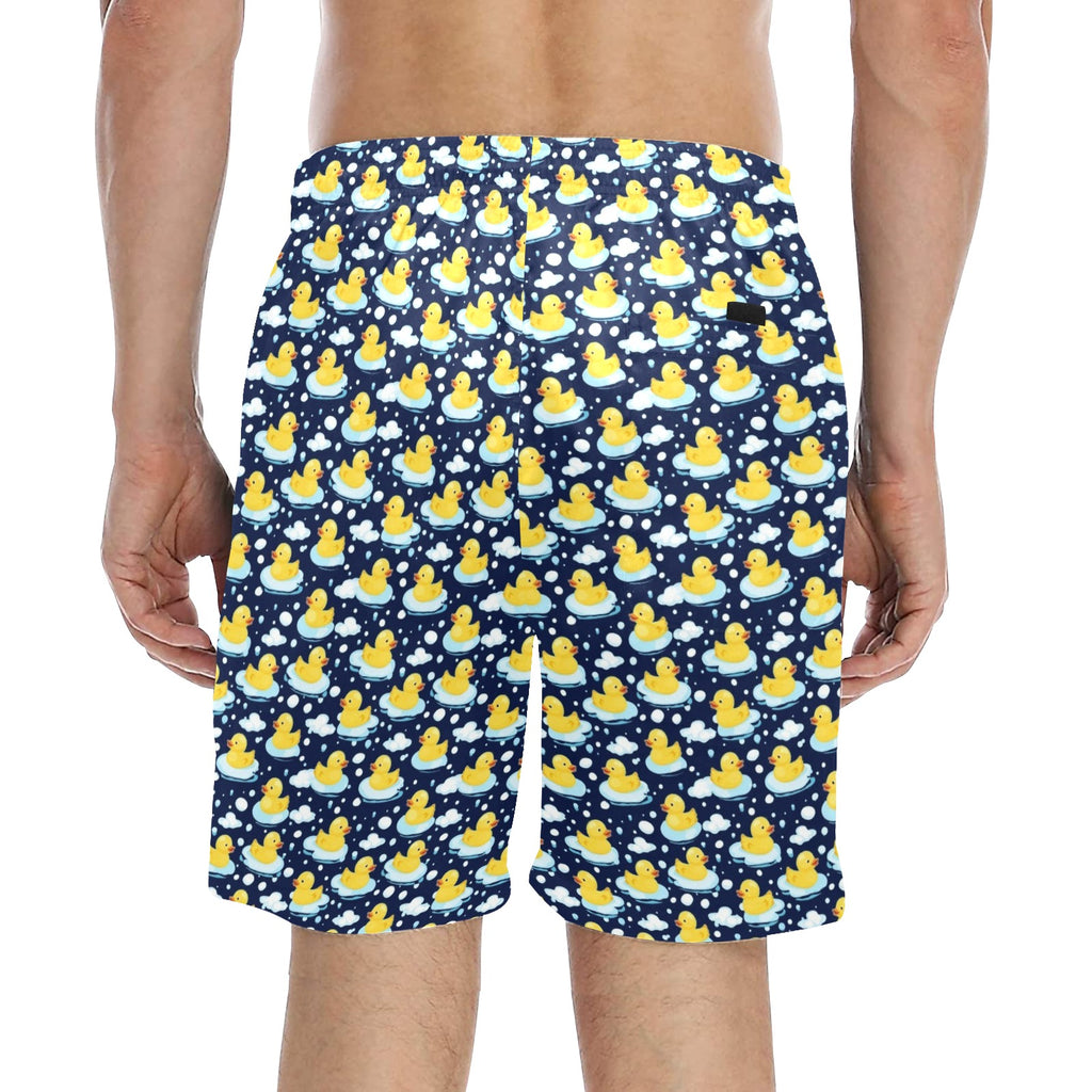 Rubber Ducks On Dark Men's Mid-Length Beach Shorts