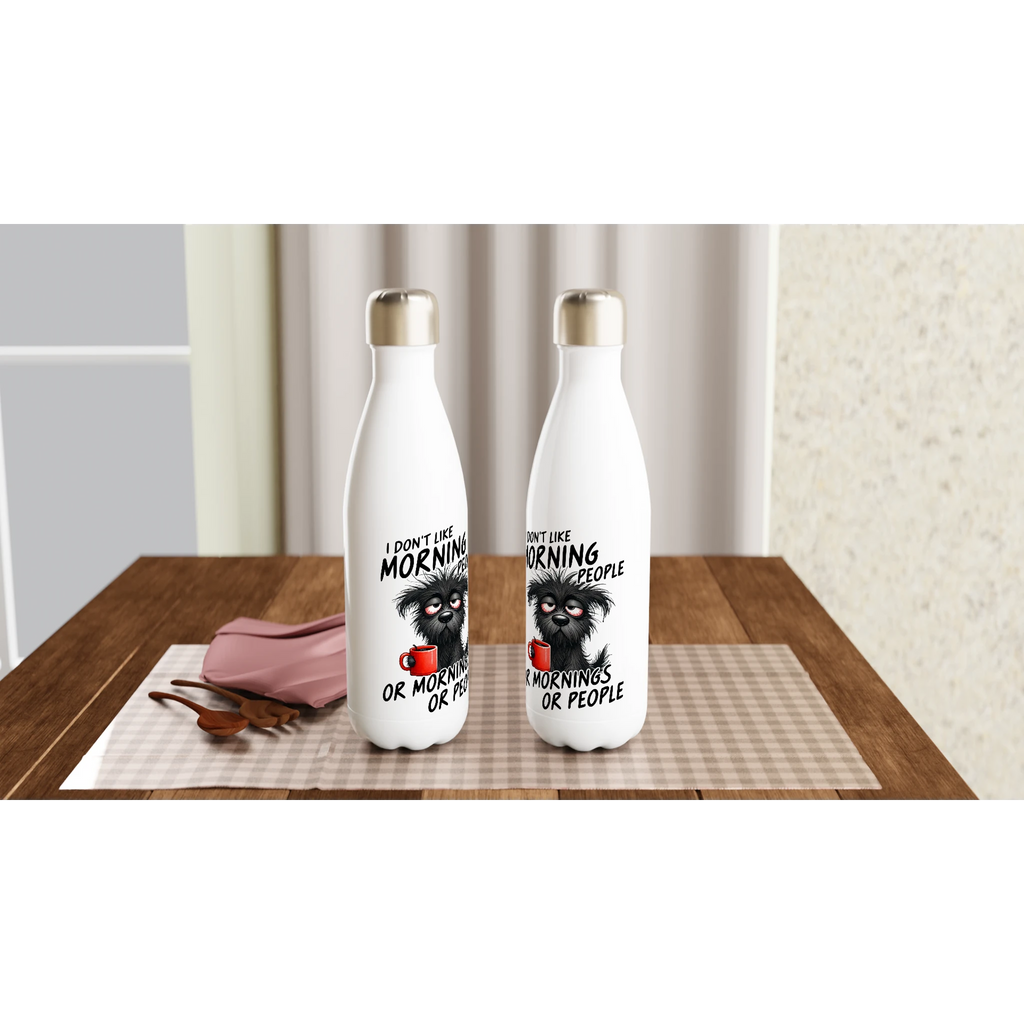 I Don't Like Morning People, Dog - White 17oz Stainless Steel Water Bottle White Water Bottle animal Globally Fulfilled
