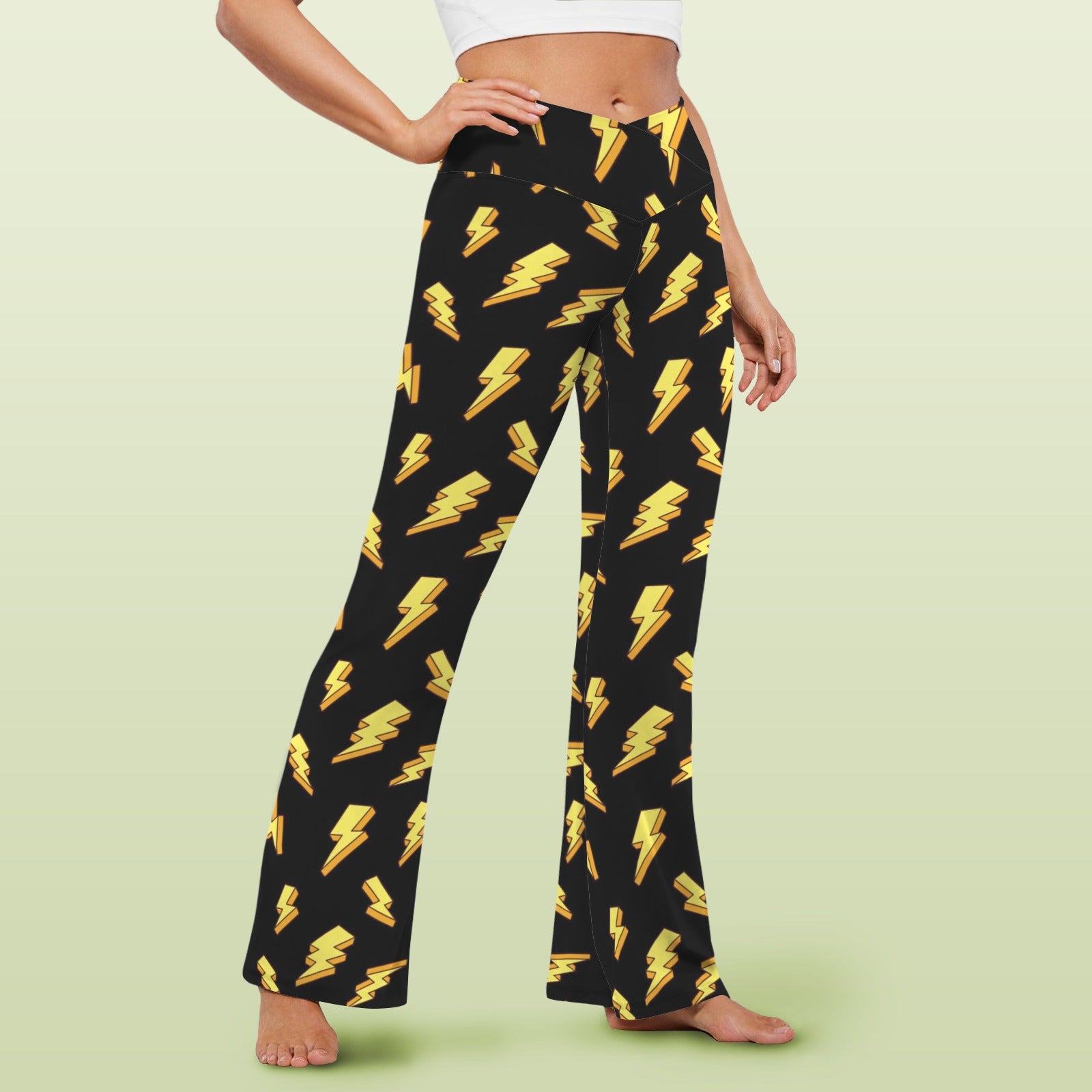 Lightning Bolts High Waist Crossover Tummy Control Flare Leggings High Waist Flare Leggings comic Printed Offshore