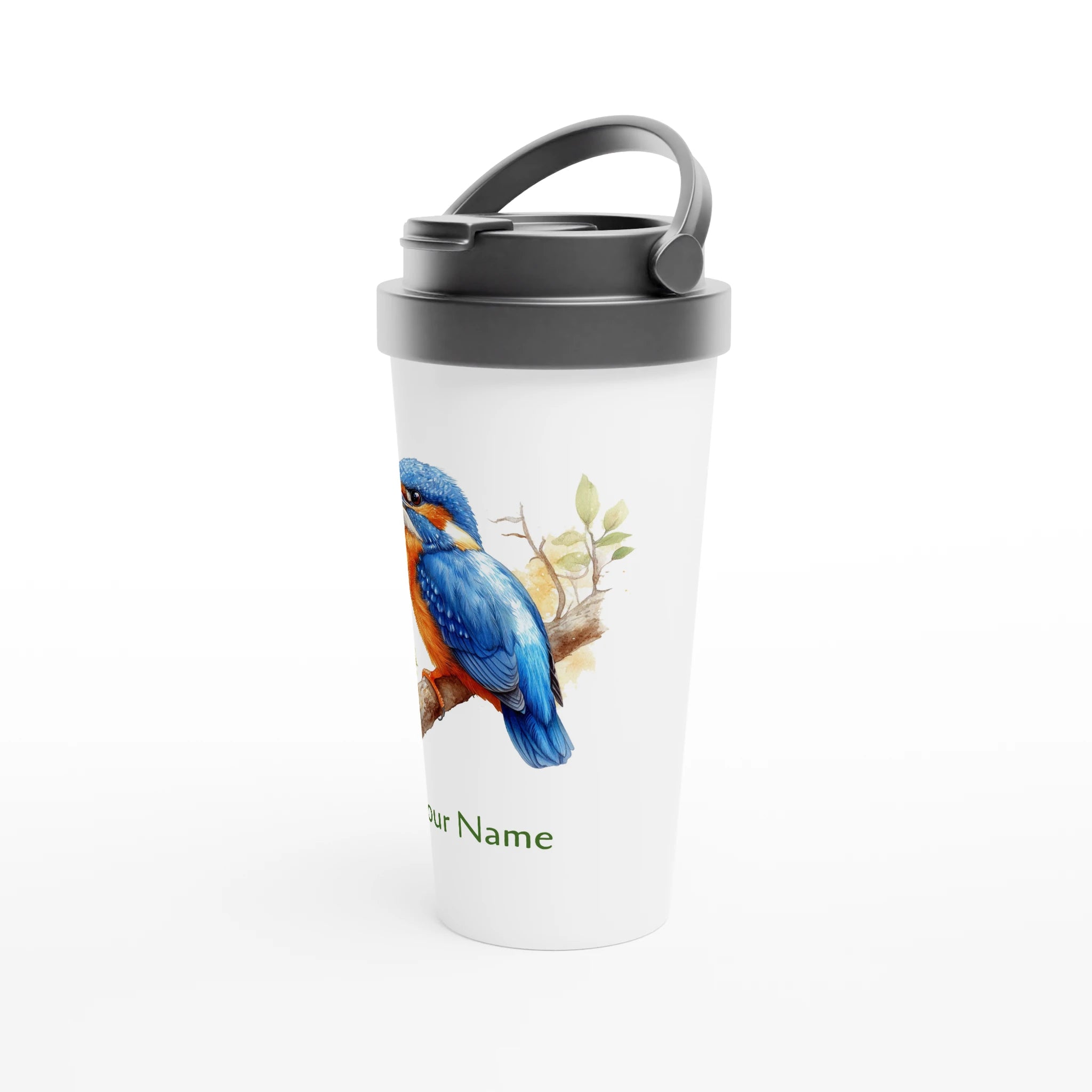 Personalise - Kingfisher, Australian Birds - White 15oz Stainless Steel Travel Mug Personalised Travel Mug animal Globally Fulfilled