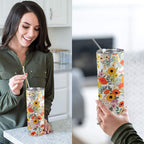 Fun Floral - 20oz Tall Skinny Tumbler with Lid and Straw