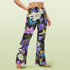 Butterfly Flowers High Waist Crossover Tummy Control Flare Leggings High Waist Flare Leggings Plants Printed Offshore