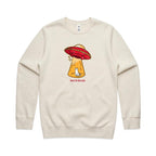 Here For The Cats, UFO - AS Colour Stencil Crew Ecru Sweatshirt animal Printed In Australia Sci Fi
