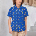 Cats In Space Kids Youth Short Sleeve Button Up Shirt