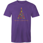 Christmas Tree Line Drawing - Mens T-Shirt Purple Mens Christmas T-shirt Christmas Printed In Australia