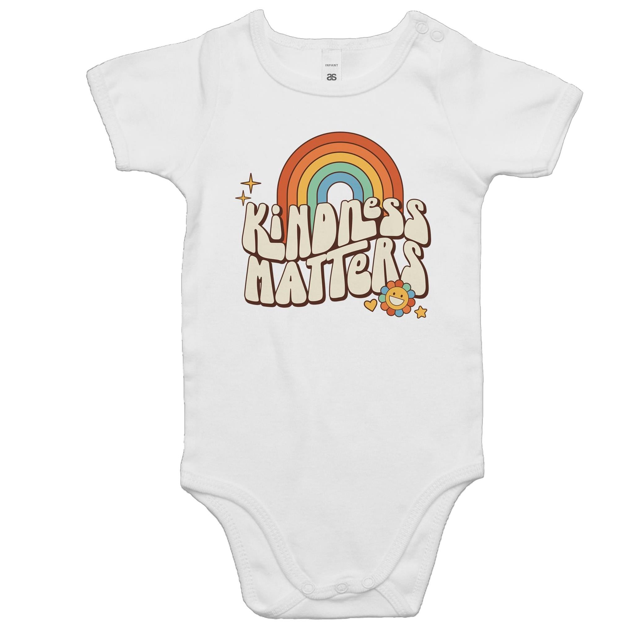 Kindness Matters - Baby Bodysuit White Baby Bodysuit Kindness Positivity Printed In Australia Retro