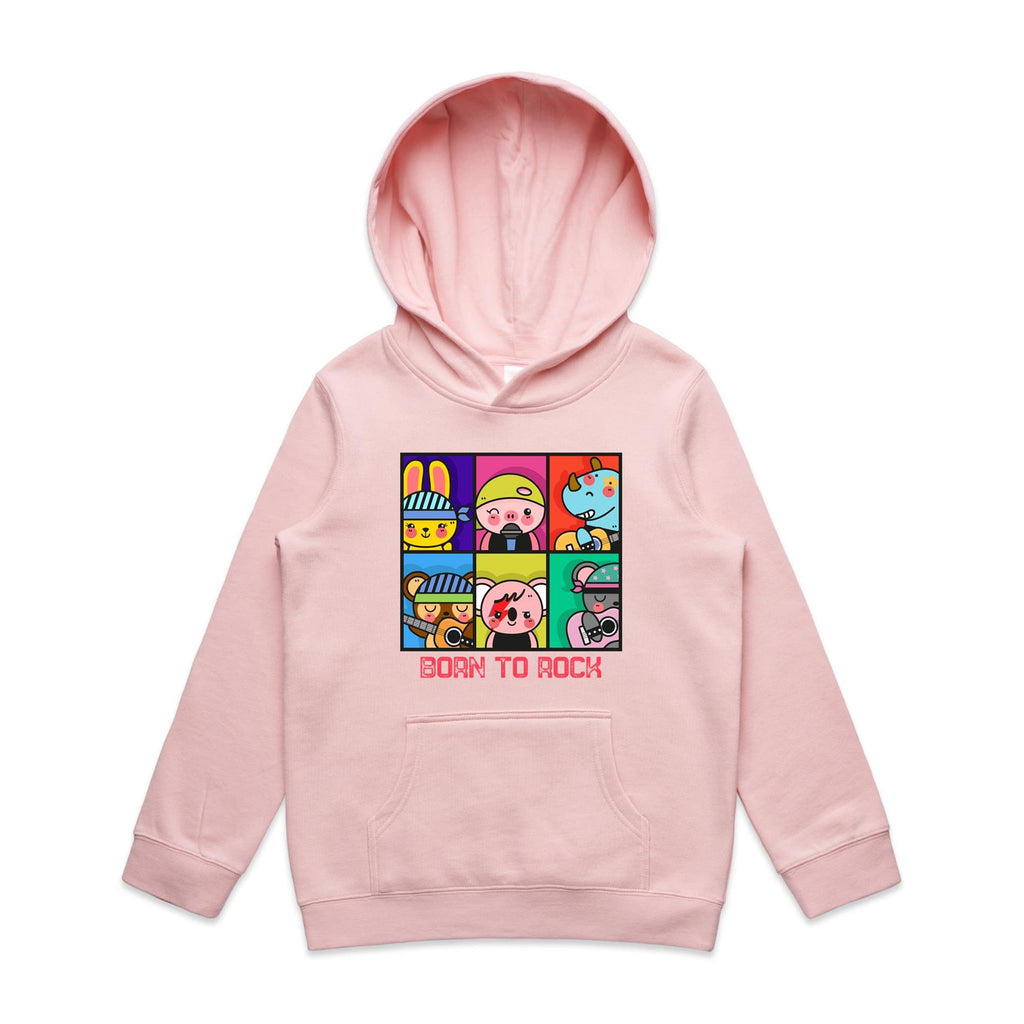 Born To Rock - Kids Hoodie Pink Kids Hoodie Printed In Australia