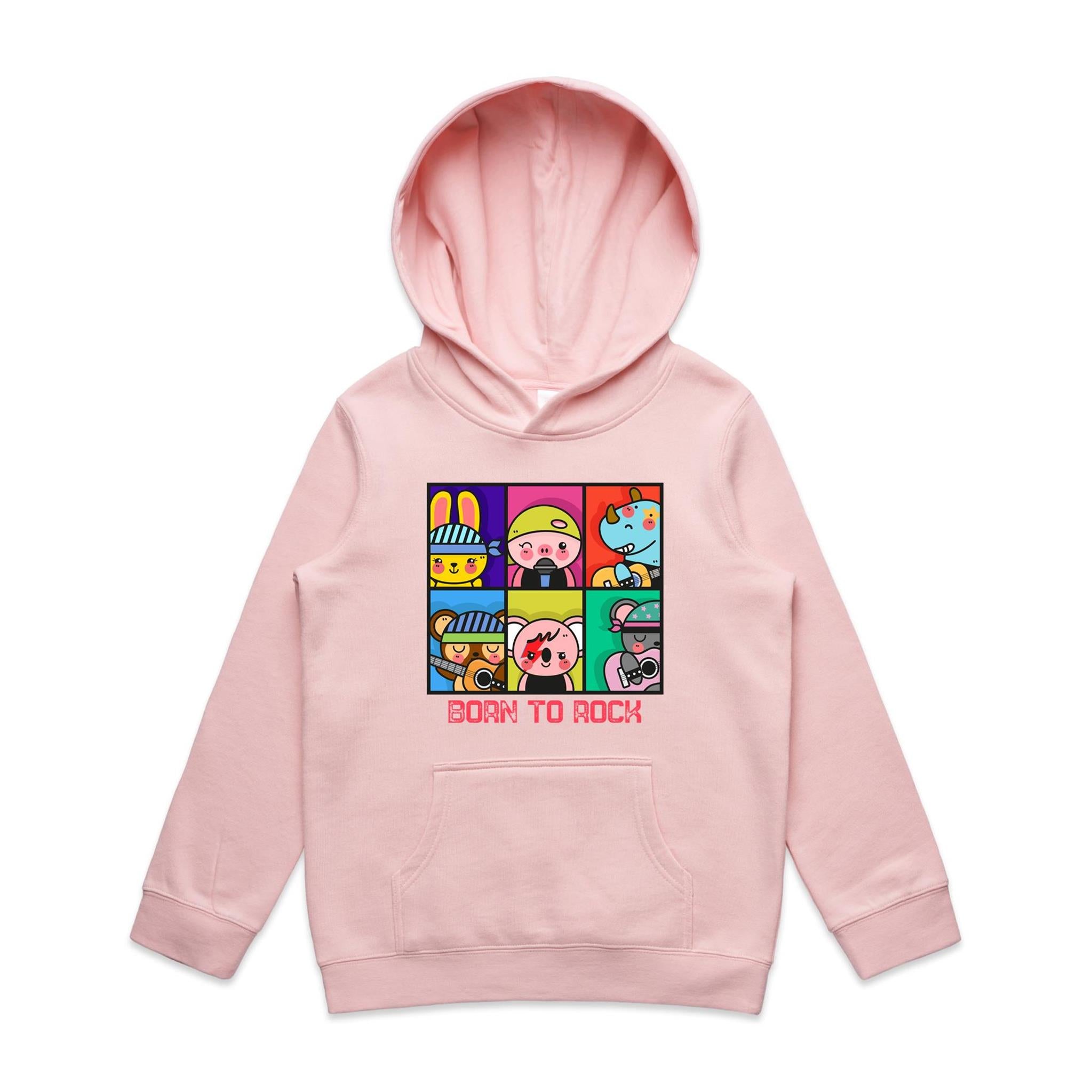 Born To Rock - Kids Hoodie Pink Kids Hoodie Printed In Australia