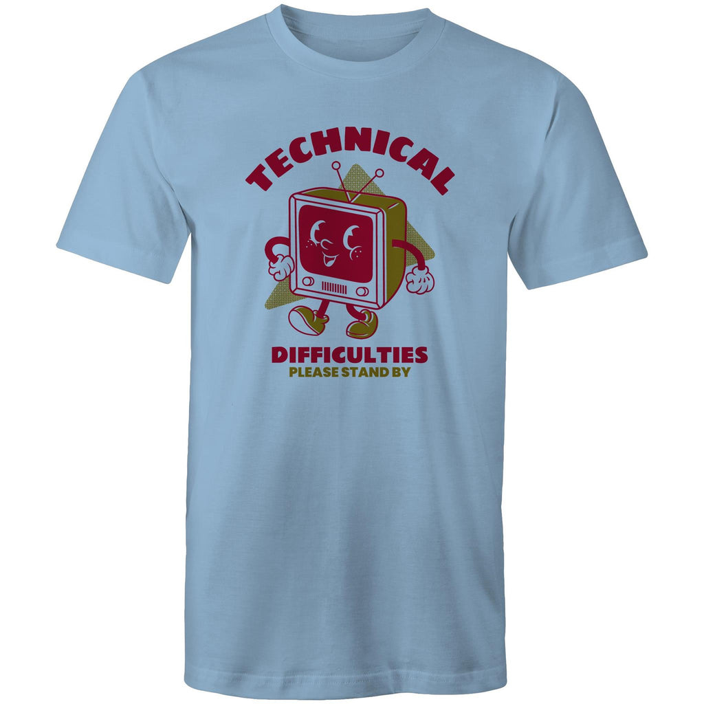 Retro TV, Technical Difficulties - Mens T-Shirt Carolina Blue Mens T-shirt Printed In Australia Retro Tech