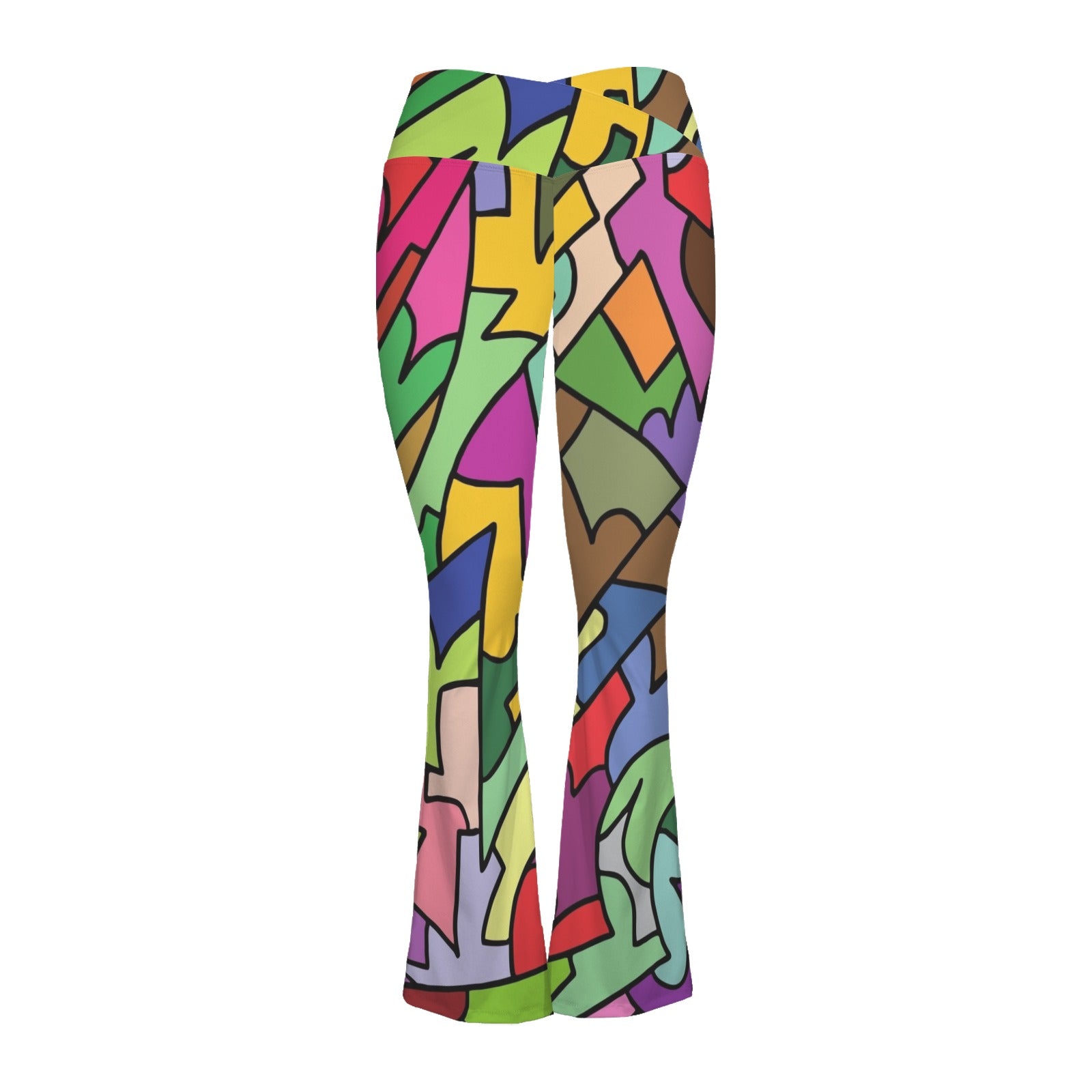 Bright Abstract Colour High Waist Crossover Tummy Control Flare Leggings High Waist Flare Leggings Printed Offshore