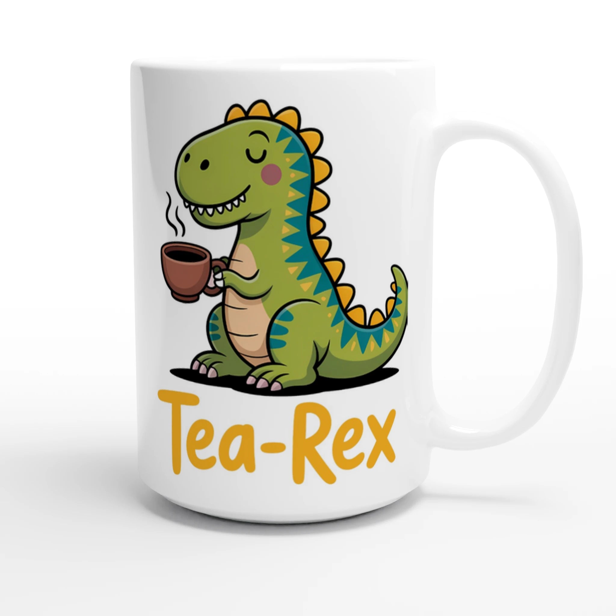 Personalised - Tea-Rex, Tea Drinking Dinosaur - White 15oz Ceramic Mug Personalised 15oz Mug Globally Fulfilled Tea