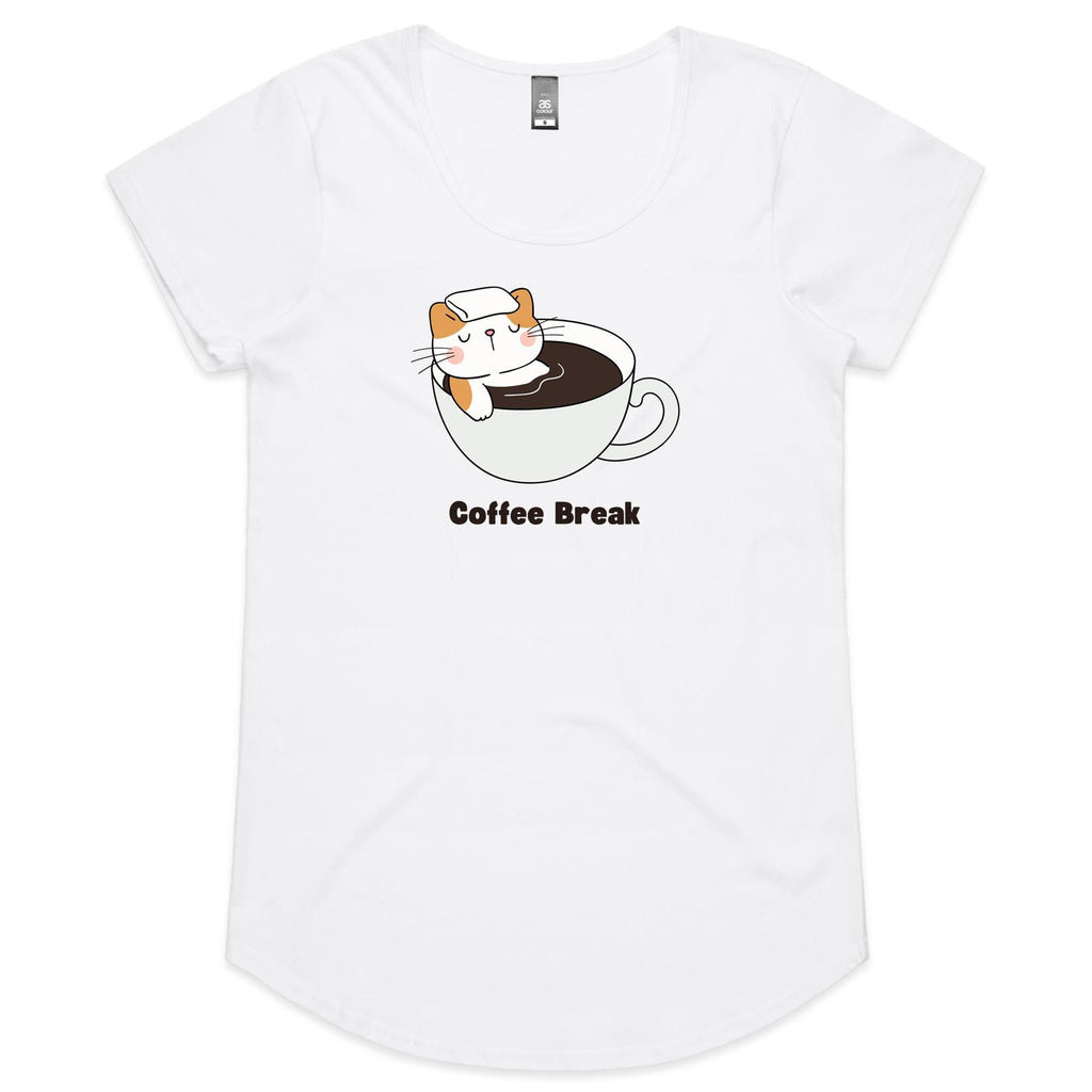 Cat Coffee Break - Womens Scoop Neck T-Shirt White Womens Scoop Neck T-shirt animal Coffee Printed In Australia