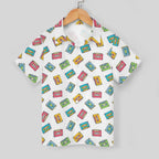 Colourful Cassette Tapes Kids Youth Short Sleeve Button Up Shirt