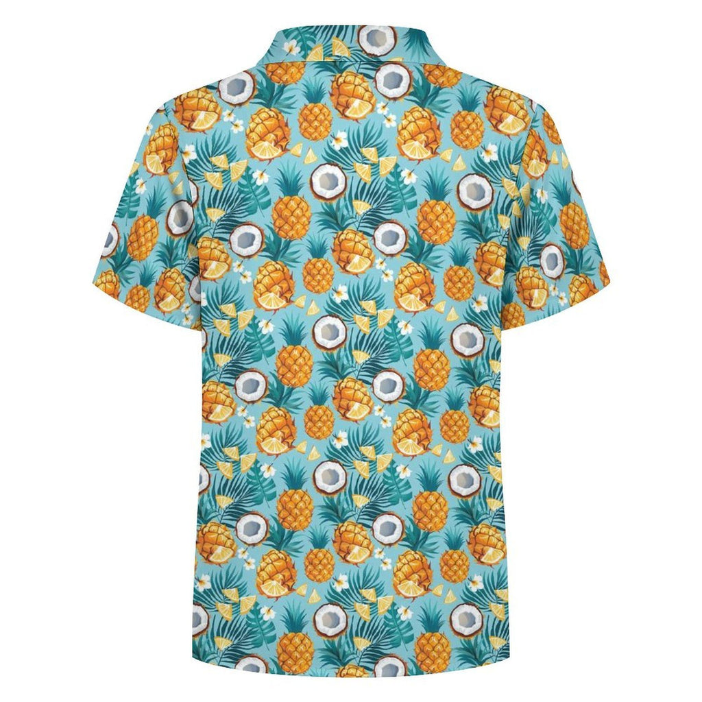 Pineapple Coconut Kids Youth Short Sleeve Button Up Shirt