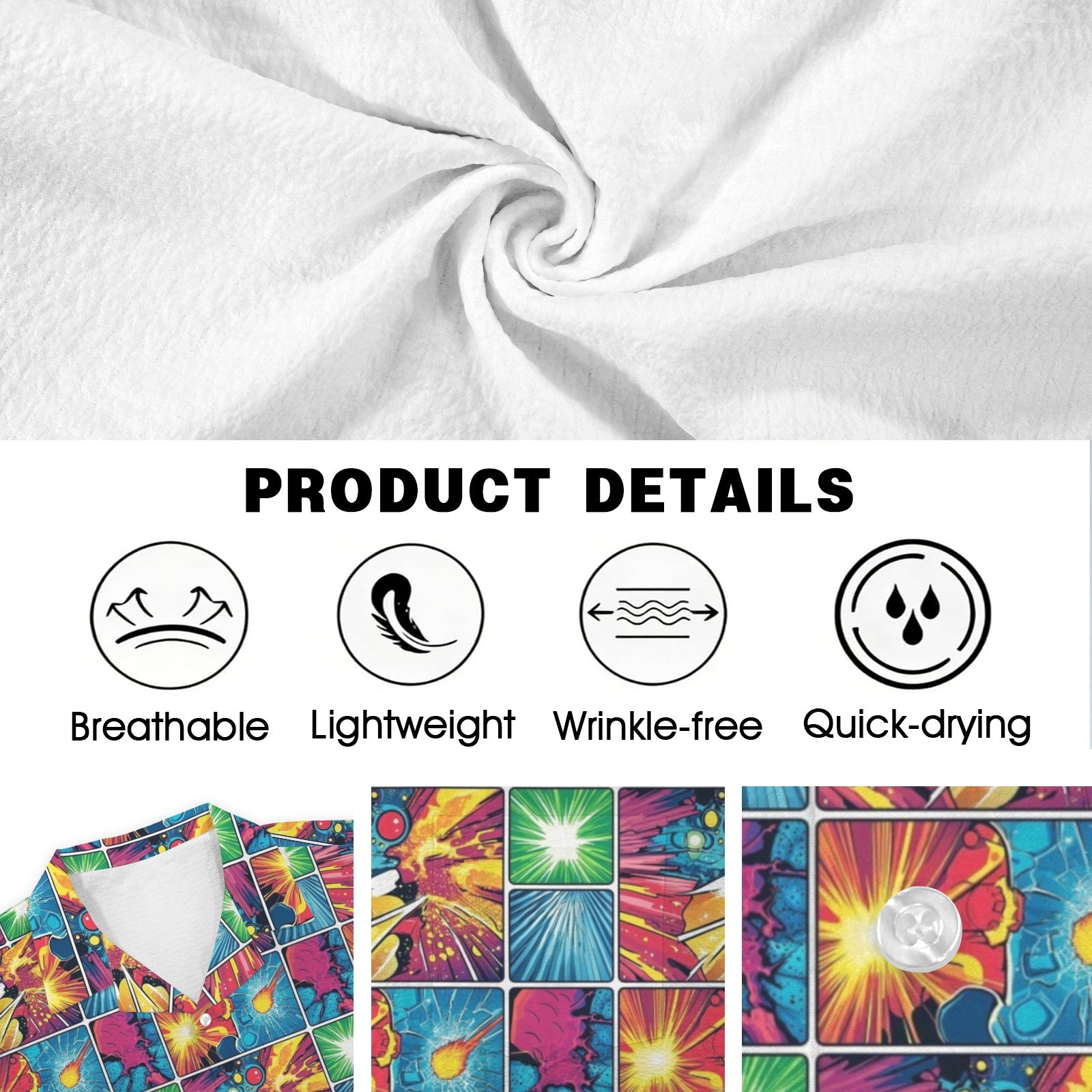 Comic Book Squares Men's Crinkle Hawaiian Shirt