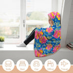 Tropical Flower in Blue And Pink Kids Hooded Blanket 100cm x 130cm Kids Hooded Blanket Plants Printed Offshore